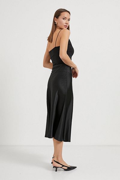 Arma Life Fusta lungă de vară din satin negru pentru femei cu fermoar lateral