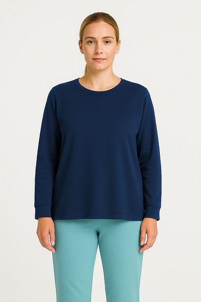 Cottonland Tricou din bumbac subțire albastru închis BELINDA - cu mânecă lungă