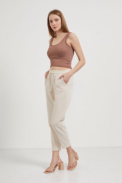 Arma Life Women's Elastic Waist Natural Fabric Stone Carrot Pants