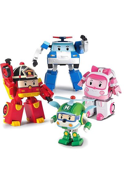 Robocar Poli مجموعة شخصيات روبوت متحولة مرخصة من Robocar Transformers مكونة من 4 قطع - بولي أمبر روي هيلي