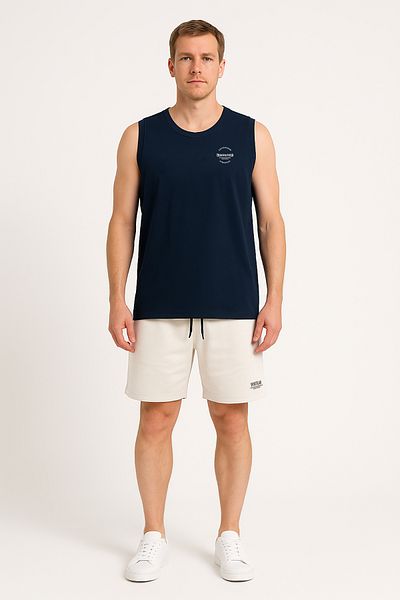 Cottonland Мъжка потник FIELD Regular Cut O Neck Singlet от пениран памук, тъмносин