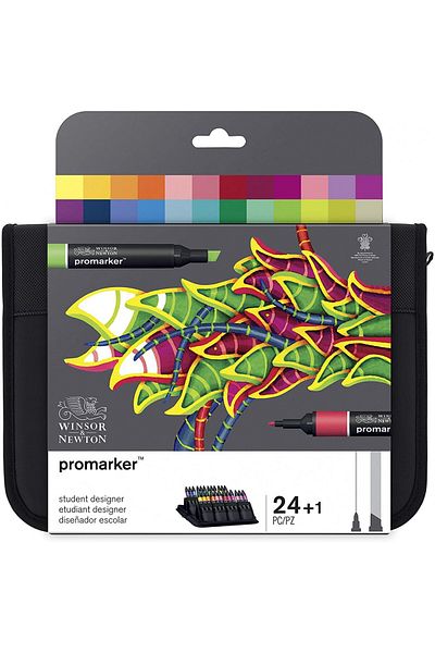 Winsor Newton مجموعة محفظة بروماركر مكونة من 24 قطعة - مصمم للطلاب