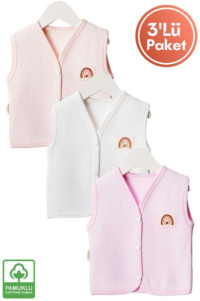 Miniel 3-6-9 Months Unisex Baby Quilted Vest Set - Organic Cotton, Crest Detail