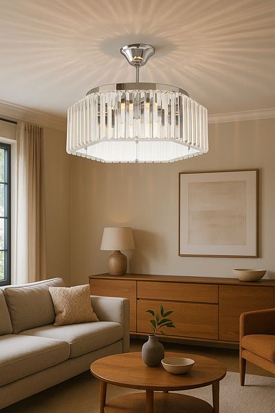 M Mediyamu Aydınlatma Hexagonal Crystal Stone 40 cm Pendant Lamp Silver Living Room Kitchen Hall Room Chandelier
