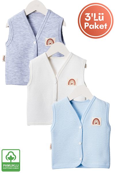 Miniel 3-6-9 Months Unisex Baby Quilted Vest Set - Organic Cotton, Crest Detail