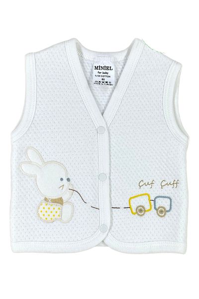 Miniel Unisex Baby Rabbit Embroidered Organic Cotton 3-6-9 Months 2-Piece Quilted Baby Vest - Yellow