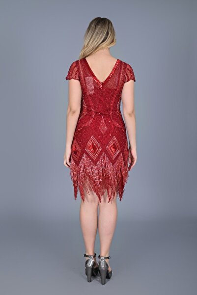 GATSBYLADY LONDON Art Deco Fringe Flapper Dress in Red