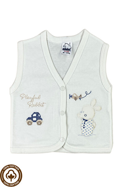 Miniel 3-Piece Unisex Baby Vest Set - Cross Stitch, Rabbit Embroidered, Organic Cotton, 3-6-9 Months