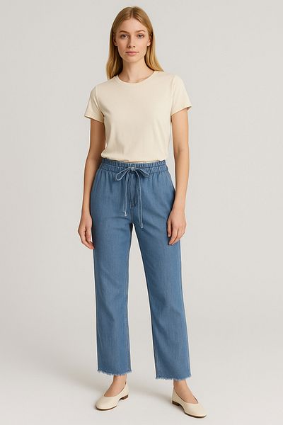 MAMAYAGA Pantaloni plazzo din denim cu talie înaltă pentru femei, cu talie largă