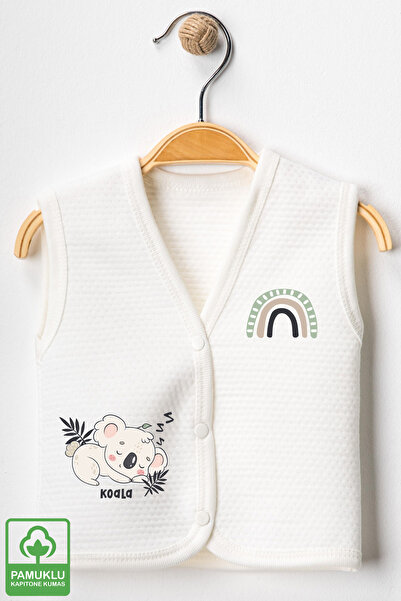 Miniel Unisex Baby Printed Organic Cotton 3-6-9 Months 3-Piece Quilted Baby Vest Set