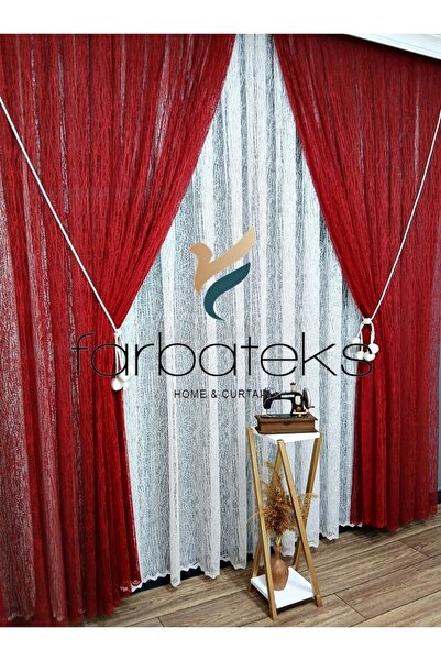 farbateks Red Glass Right/Left Inner Tulle Set Tulle Background Curtain