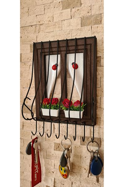 Royal Hediyelik Decorative Wooden Window Model, Flower Pot, Rosary Hanger Brown 21X16Cm