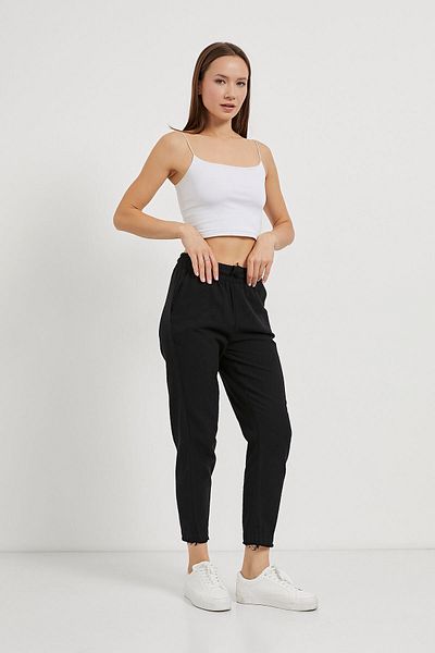Arma Life Women's Leg Tassel Natural Fabric Comfortable Black Trousers