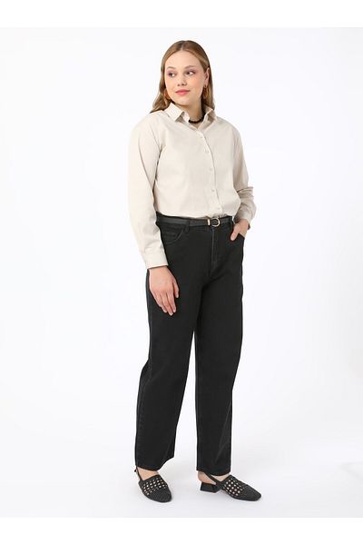 ALİA Pantaloni negri din denim cu croială dreaptă - Alia
