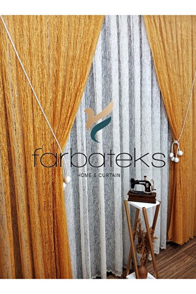 farbateks Mustard Yellow Glass Right/Left Interior Tulle Set Tulle Background Curtain