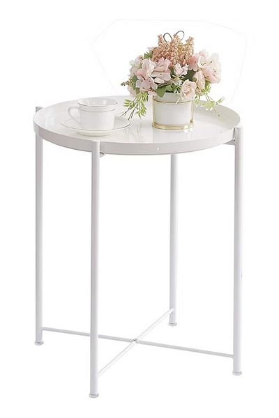 rexa Danpinera Removable Tray Metal Side Table – Compact Round End Table for Living Room