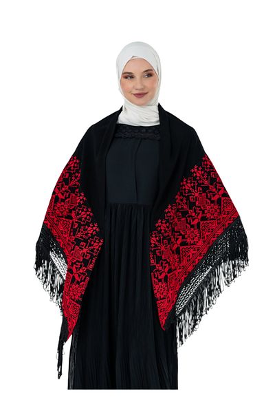 Zaytoon Black Color Traditional Red Embroidered Embroidered Tassel 140*140 S 300013