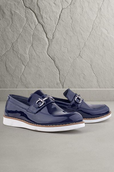 Rakerplus Genuine Leather Navy Blue Patent Leather Loafer Kids Classic Shoes