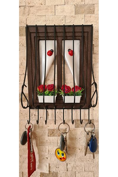 Royal Hediyelik Decorative Wooden Window Model, Flower Pot, Rosary Hanger Brown 21X16Cm