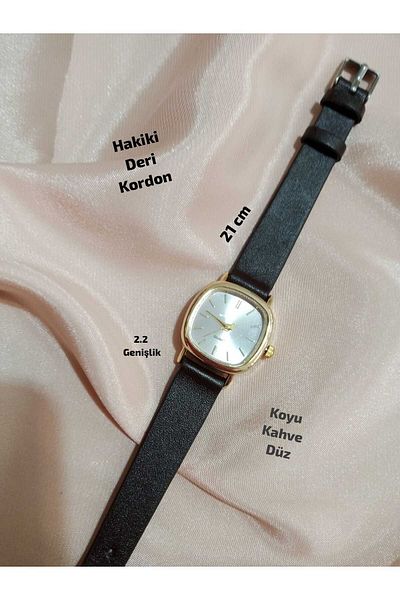 QUARTZ Retro Minimal Dark Coffee Cord Vintage Women Wrist Watch Gold Case New Fashion - 0021
