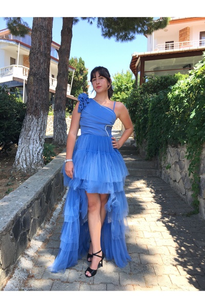 Erkut Rochie de Seara pentru Fata Copil Culoare Albastru Tulle Fusta Tren