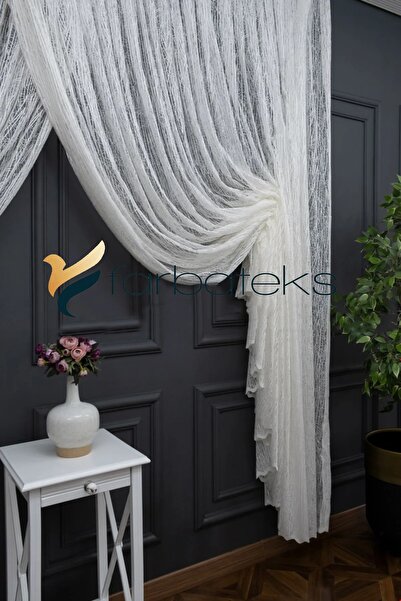 farbateks White Double-breasted Curtain Models Yanki Tulle Theater Curtain Glass Broken Model