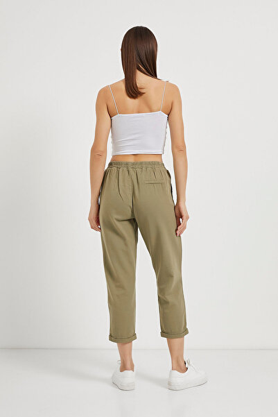 Arma Life Women's Elastic Waist Loose Linen Khaki Carrot Trousers