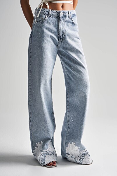 its basic Dámské Snow Jeans Barva 4S5-3 Bright Stone Krajka Střední pas 100% Koton Design Denim Jean