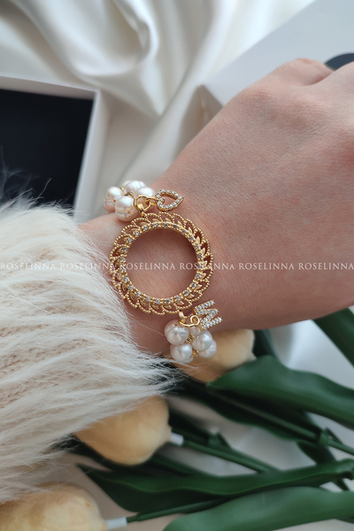 ROSELİNNA Yarımlık Çerçeveli Gerçek Inci Bileklik, Harfli Inci Bileklik | Gün...