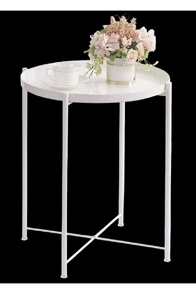 rexa Danpinera Removable Tray Metal Side Table – Compact Round End Table for Living Room
