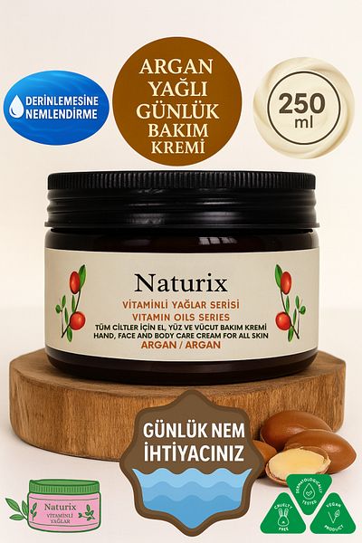 Naturix 250 مل بخلاصة زيت الأرغان - كريم العناية بالوجه والجسم |   سلسلة زيوت فيتامين - علاج مكثف للرطوبة