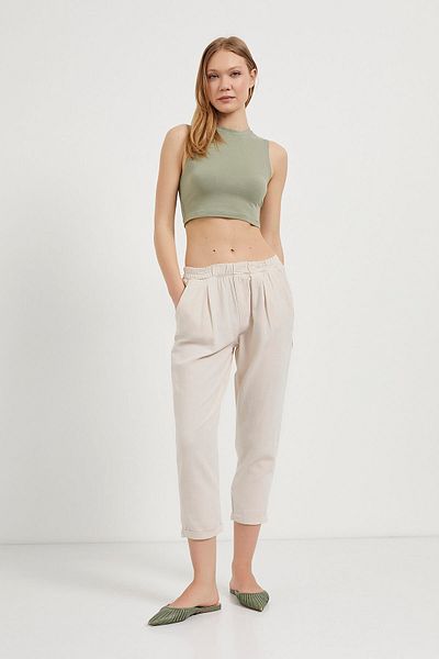 Arma Life Women's Stone Front Placket Waist Elastic Linen Carrot Pants