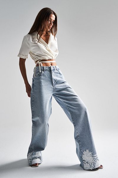 its basic Női hófarmer színű 4S5-3 fényes kő csipke derékközépig 100% Koton Design farmer farmer