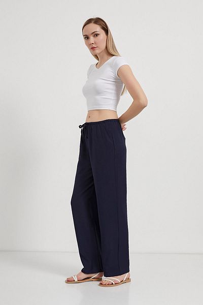 Arma Life Women's Casual Loose Navy Baggy Trousers with Elastic Waist