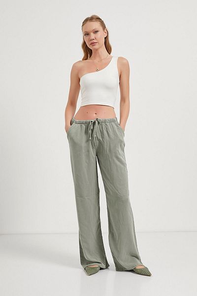 Arma Life Women's Casual Loose Khaki Baggy Trousers with Elastic Waist