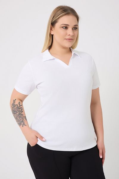 BANEGA Curve Plus Size Women Cotton Lycra V-Neck Basic Plain Short Sleeve White Blouse