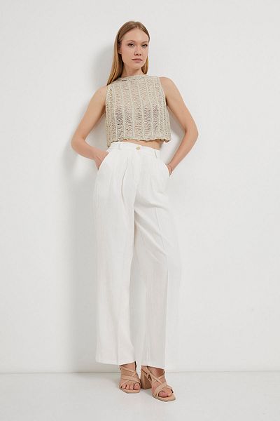 Arma Life Women's Premium Pleated Basic White Palazzo Trousers