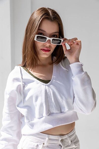 la & vetta Πλεκτό φούτερ με λευκή κουκούλα V-λαιμόκοψη