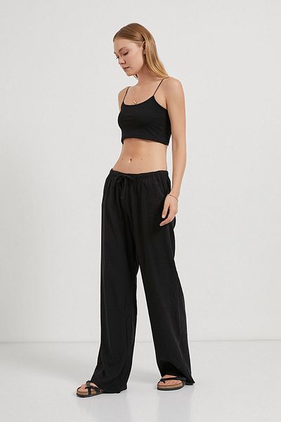 Arma Life Women's Casual Loose Black Baggy Trousers with Elastic Waist