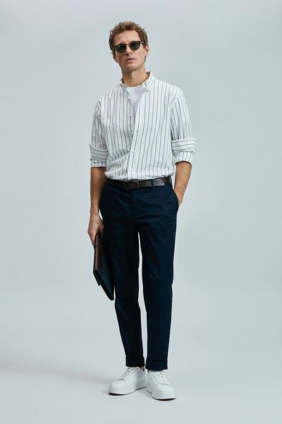 Lufian 111190339 Plus Smart Men's Chino Pants Slim Fit Men's Trousers Navy Blue