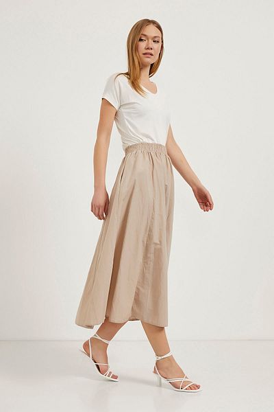 Arma Life Women's Elastic Flared Poplin Long Stone Skirt with Pockets