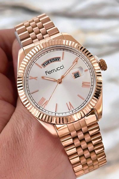 Ferrucci Function Men Wrist Watch Rose Steel Band 3Atm Water Resistant Sdfer092