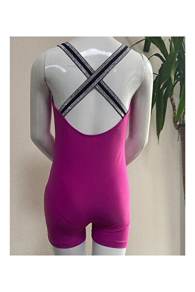 pistyle Kız Çocuk Yüzücü Arkası Askılı +40 Faktör Güneş Uv Kurumalı. Açık Fuşya Tulum Mayo