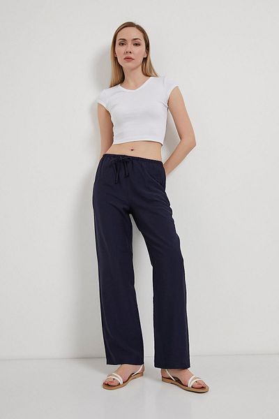 Arma Life Women's Casual Loose Navy Baggy Trousers with Elastic Waist