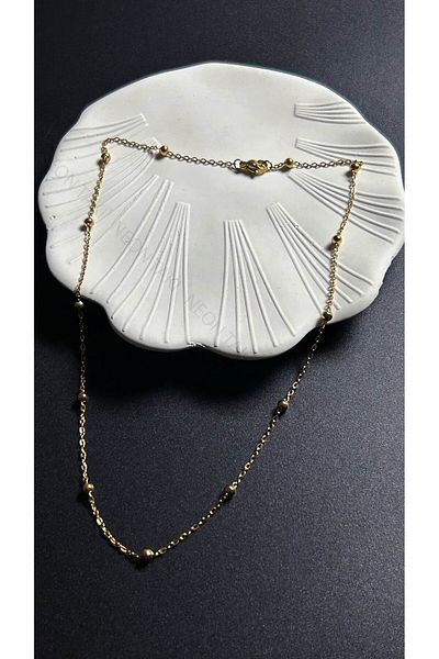 Neon Takı by Atalay Sensitivity Tag and Ball, Stainless Steel Chain, Gold Color