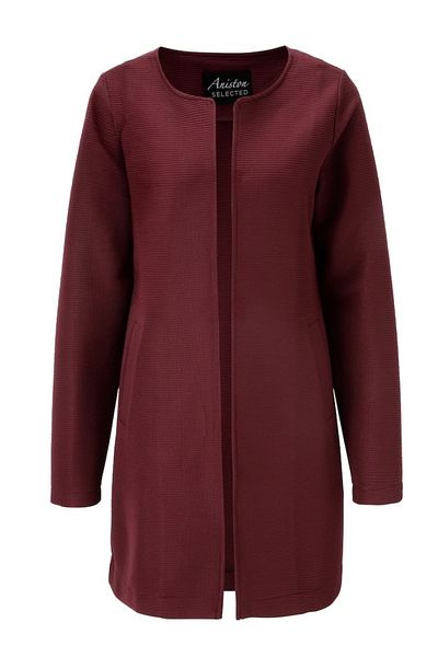 Şans Women's Plus Size Burgundy, Round Neck, Long Sleeve, Welt Pocket, Non-Covered Blazer Jacket 65N38998