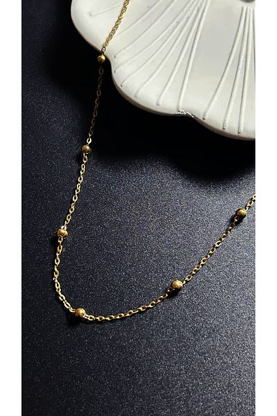 Neon Takı by Atalay Sensitivity Tag and Ball, Stainless Steel Chain, Gold Color