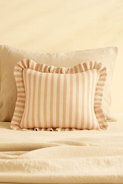 Mirilliahome Linen Textured Ruffled Striped Throw Pillow Cover