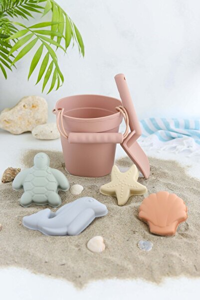 OHYO مجموعة دلو الاستحمام والشاطئ من السيليكون - مجموعة لعب صحية وطبيعية للأطفال - قهوة الحليب