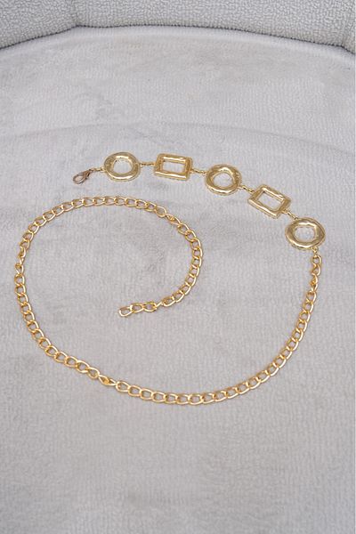 Descoin Square,Round Detailed Gold,Women's Belt,Jacket Belt Pantalon Belt,